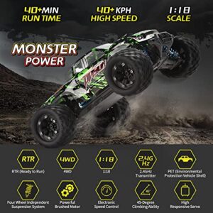 TENSSENX 1:18 Scale All Terrain RC Cars, 40KM/H High Speed 4WD Remote Control Car with 2 Rechargeable Batteries, 4X4 Off Road Monster RC Truck, 2.4GHz Electric Vehicle Toys Gifts for Kids and Adults