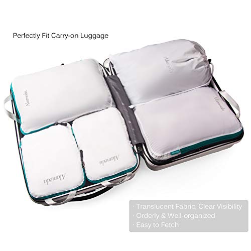 Compression Packing Cube Set 6pcs for Carryon Luggage, Travel Packing Organizers with Laundry Bag for Backpack, White