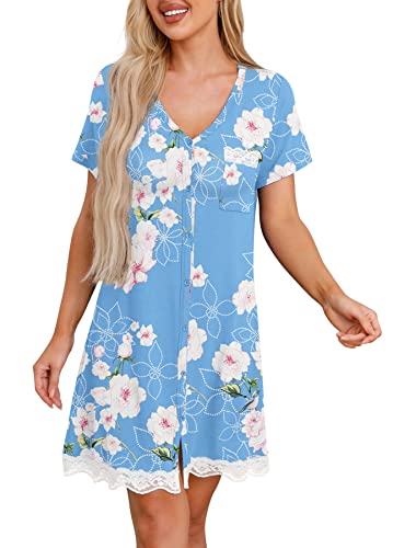 PrinStory Night Gowns Women Button Down Nightgowns Soft Sleepwear