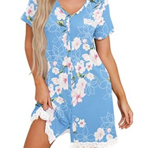 PrinStory Night Gowns Women Button Down Nightgowns Soft Sleepwear