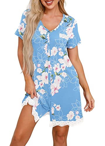 PrinStory Night Gowns Women Button Down Nightgowns Soft Sleepwear