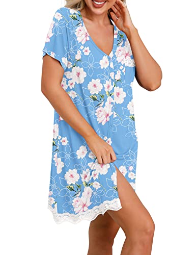 PrinStory Night Gowns Women Button Down Nightgowns Soft Sleepwear