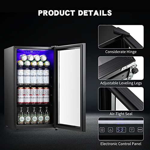 Antarctic Star Beverage Refrigerator Cooler - 125 Can Mini Fridge Soda Beer, Small Wine Champagne Cooler for Home and Bar,Small Drink Dispenser,Electronic Temperature Control,3.1Cu.Ft,Black