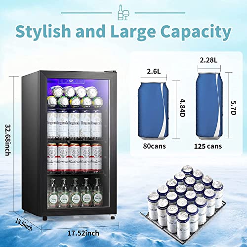 Antarctic Star Beverage Refrigerator Cooler - 125 Can Mini Fridge Soda Beer, Small Wine Champagne Cooler for Home and Bar,Small Drink Dispenser,Electronic Temperature Control,3.1Cu.Ft,Black