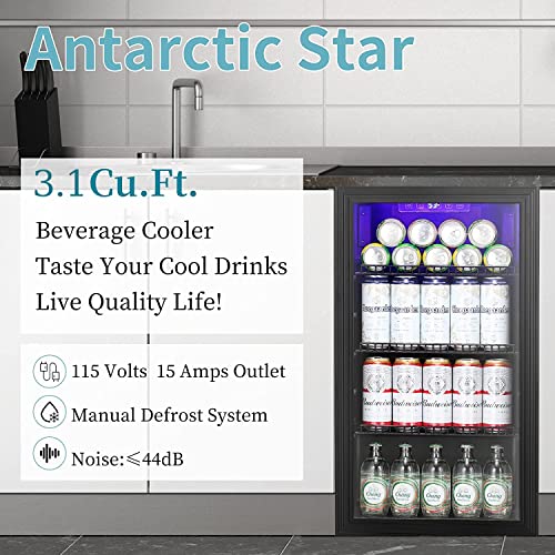 Antarctic Star Beverage Refrigerator Cooler - 125 Can Mini Fridge Soda Beer, Small Wine Champagne Cooler for Home and Bar,Small Drink Dispenser,Electronic Temperature Control,3.1Cu.Ft,Black