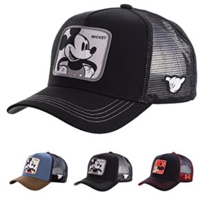 YAFUBO Cartoon Baseball Cap Men's Women's Retro Trucker Hat for Outdoor Sports Black