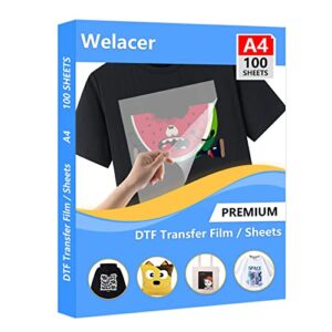 100 sheets dtf transfer film paper a4 double sided thick clear pretreat sheets, pet heat transfer paper for epson inkjet printer dtg printer direct print on t shirts textile