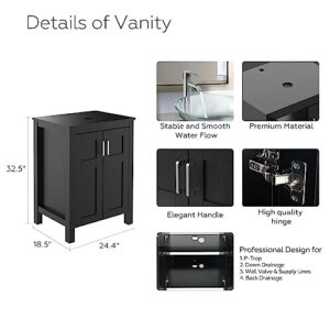 ARTETHYS 24 Inches Single Bathroom Vnaity Modern Pedestal Sink Bathroom Stand Cabinet Wood Black Bathroom Cabinet