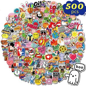 500 pcs random stickers pack, large size 2.5-3.5 inch colorful vinyl waterproof stickers, cute aesthetic stickers for water bottles laptop skateboard scrapbooks, hydroflask stickers for adults teens kids, water bottle stickers