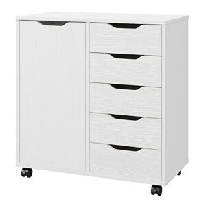 panana 5-drawer chest with 1 door, wooden chest of drawers storage dresser cabinet with wheels, office organization and storage, bedroom furniture