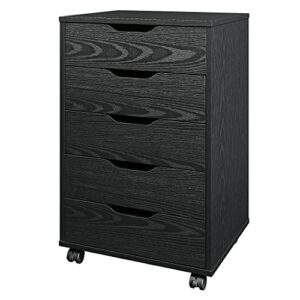 panana 5/7 drawer chest, wooden tall dresser storage dresser cabinet with wheels, office organization and storage, bedroom furniture (5 drawer, black)