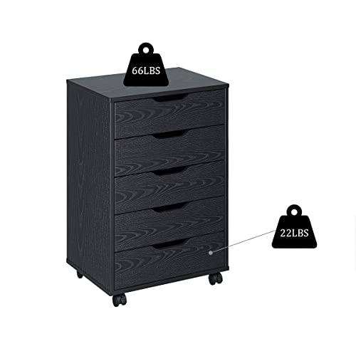 Panana 5/7 Drawer Chest, Wooden Tall Dresser Storage Dresser Cabinet with Wheels, Office Organization and Storage, Bedroom Furniture (5 Drawer, Black)