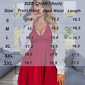 Avidlove Women Lingerie Satin Lace Nightgown Sexy Full Slips Sexy Silk Sleepwear Dress Wine Red