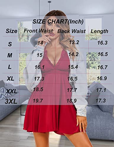 Avidlove Women Lingerie Satin Lace Nightgown Sexy Full Slips Sexy Silk Sleepwear Dress Wine Red