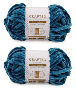 crafted by catherine luxe velvet solid yarn - 2 pack (98 yards each skein), dark teal, gauge 6 super bulky