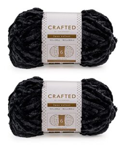 crafted by catherine luxe velvet solid yarn - 2 pack (98 yards each skein), black, gauge 6 super bulky
