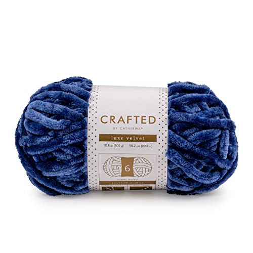 Crafted By Catherine Luxe Velvet Solid Yarn - 2 Pack (98 Yards Each Skein), Royal Blue, Gauge 6 Super Bulky