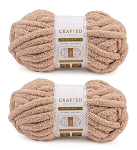 crafted by catherine chunky chenille yarn - 2 pack (41 yards each skein), beige, gauge 7 jumbo