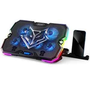 keibn upgrade laptop cooling pad a13,rgb lights laptop cooler 6 fans for up to 15.6 inch laptops,10 modes light, 7 height stands, 2 usb ports - blue