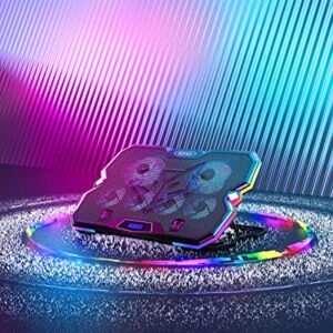 KeiBn Upgrade Laptop Cooling Pad A13,RGB Lights Laptop Cooler 6 Fans for up to 15.6 Inch Laptops,10 Modes Light, 7 Height Stands, 2 USB Ports - Blue