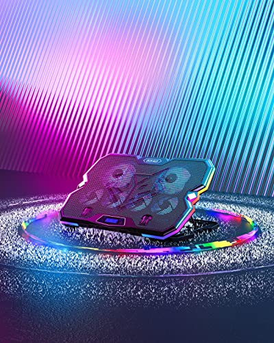 KeiBn Upgrade Laptop Cooling Pad A13,RGB Lights Laptop Cooler 6 Fans for up to 15.6 Inch Laptops,10 Modes Light, 7 Height Stands, 2 USB Ports - Blue