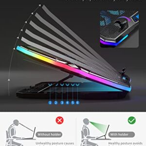 KeiBn Upgrade Laptop Cooling Pad A13,RGB Lights Laptop Cooler 6 Fans for up to 15.6 Inch Laptops,10 Modes Light, 7 Height Stands, 2 USB Ports - Blue