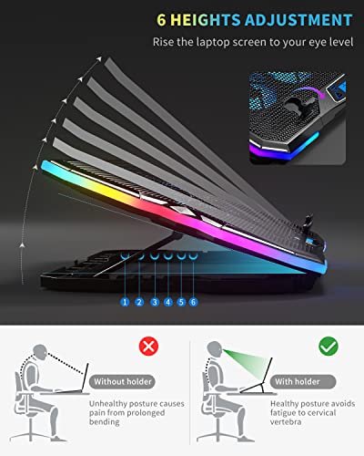 KeiBn Upgrade Laptop Cooling Pad A13,RGB Lights Laptop Cooler 6 Fans for up to 15.6 Inch Laptops,10 Modes Light, 7 Height Stands, 2 USB Ports - Blue