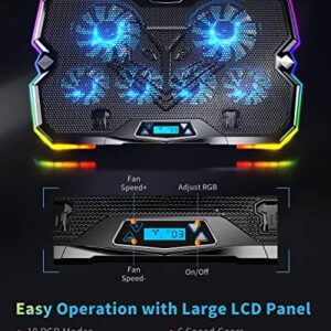 KeiBn Upgrade Laptop Cooling Pad A13,RGB Lights Laptop Cooler 6 Fans for up to 15.6 Inch Laptops,10 Modes Light, 7 Height Stands, 2 USB Ports - Blue