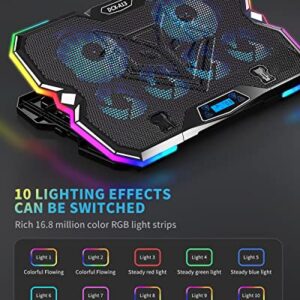 KeiBn Upgrade Laptop Cooling Pad A13,RGB Lights Laptop Cooler 6 Fans for up to 15.6 Inch Laptops,10 Modes Light, 7 Height Stands, 2 USB Ports - Blue