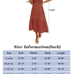 ZCSIA Women's 2023 Summer Casual Ruffle Short Sleeve Crewneck Smocked Tiered A Line Midi Dress,Rust,Small