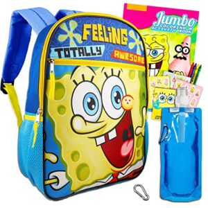 viacom spongebob backpack for kids set - spongebob backpack for girls boys bundle with water bottle, coloring book, stickers, more | spongebob school supplies