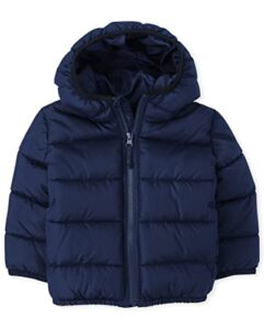 the children's place baby boys toddler medium weight puffer jacket, wind, water-resistant, navy, 3t