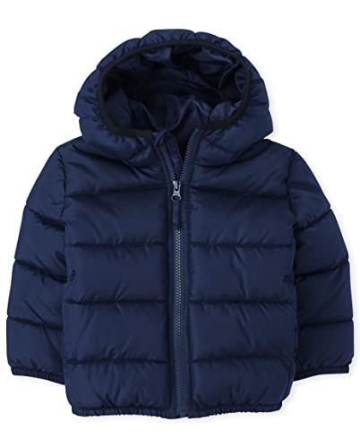 The Children's Place Baby Boys Toddler Medium Weight Puffer Jacket, Wind, Water-Resistant, Navy, 3T