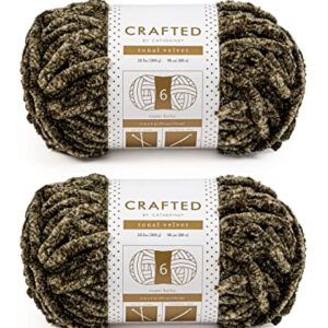 Crafted By Catherine Tonal Velvet Yarn - 2 Pack, Bronze Green, Gauge 6 Super Bulky, 96 Yards