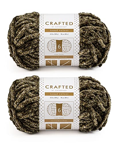 Crafted By Catherine Tonal Velvet Yarn - 2 Pack, Bronze Green, Gauge 6 Super Bulky, 96 Yards