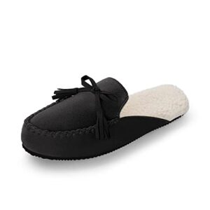 dream pairs women's memory foam moccasin cozy house slippers with fuzzy and warm sherpa fleece lining, suede ladies slip-on slippers both for indoor and outdoor, black, size 8, sdsl223w