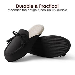 DREAM PAIRS Women's Memory Foam Moccasin Cozy House Slippers with Fuzzy and Warm Sherpa Fleece Lining, Suede Ladies Slip-on Slippers Both for Indoor and Outdoor, Black, Size 8, Sdsl223W