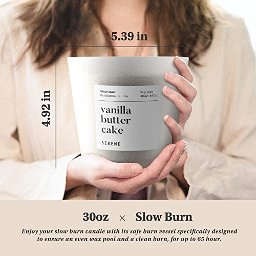 Hidden Label Large Scented Candle, Vanilla Butter Cake, 30oz 3 Wick Huge Candle, Serene Collection Slow Burn Natural Soy Candles for Home Scented