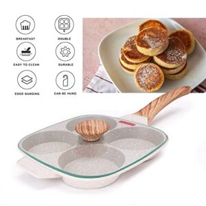 Bobikuke Egg Pan Fried Egg Pan, Egg Frying Pan with Lid Nonstick 4 Cups Pancake Pan Aluminium Alloy Cooker for Breakfast, Gas Stove & Induction Compatible (White)