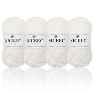 niceec 4 skeins soft baby yarn 100% cotton yarn for crochet knitting 4 ply yarn blanket yarn for diy craft fingering weight yarn total length 4×175yds/4×50g-1#white