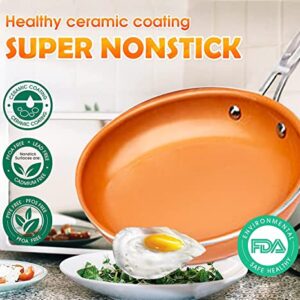 Artbros Frying Pan Set, Nonstick Skillet Pan Induction Aluminum Copper Pan with Ceramic Coating and Stainless Steel Handle - 8", 10" and 12"