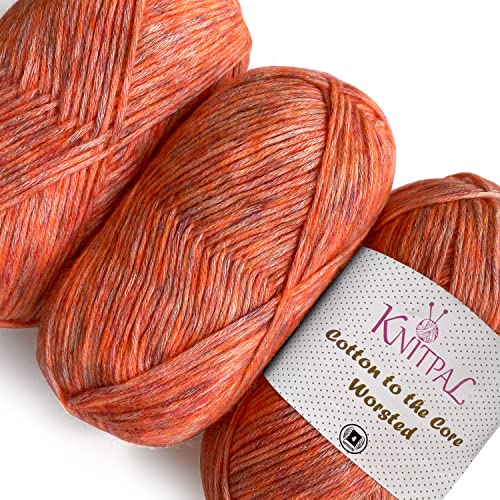 Cotton to The Core Medium #4 Worsted Weight Super Soft Baby Cotton Yarn for Knitting Crocheting Blankets, Chainette, 3 Skeins, 654yds/300g (Fresh Peach)