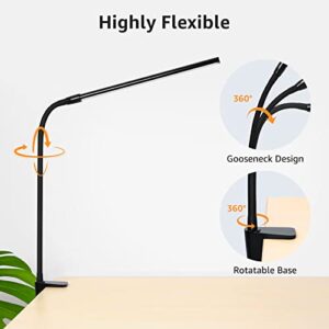 Lepro Clip on Desk Lamp LED Reading light Dimmable USB Clamp Lamp with 3 Color Modes 10 Brightness, Adjustable Flexible Gooseneck Table Light for Bed Headboard, Workbench, Home Office, Computer, Black