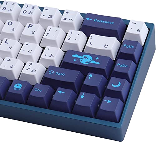 JOMKIZ PBT Keycaps, 134 Keys Blue Moon Dye Sublimation Cherry Profile Keycaps with 7U Spacebar Japanese Keycap Set for MX Switches Mechanical Keyboards