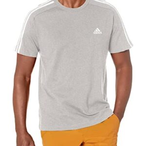 adidas Men's Essentials Single Jersey 3-Stripes T-Shirt, Medium Grey Heather/White, Large