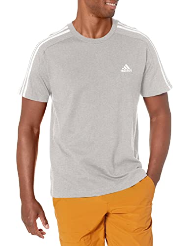 adidas Men's Essentials Single Jersey 3-Stripes T-Shirt, Medium Grey Heather/White, Large