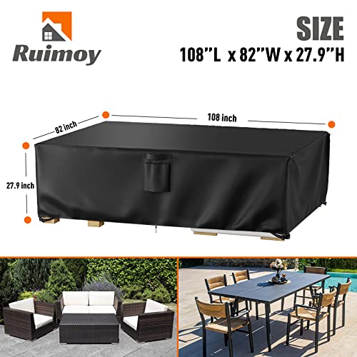 Ruimoy Patio Furniture Covers, Outdoor Furniture Cover Waterproof, General Purpose, Outside Table and Chair Covers, Heavy Duty 600D (108 Inch L x 82 Inch W x 27.9 Inch H)