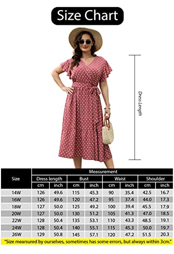 Celkuser Womens Plus Size Summer Short Sleeve V Neck Boho Casual Floral Midi Dress with Pockets CEL134(cel134,16,PinkDot)