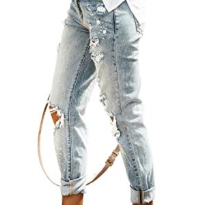 HETIPR Women's Ripped Boyfriend Jeans Mid Rise Loose Fit Distressed Stretchy Denim Pants US Medium, Light Blue