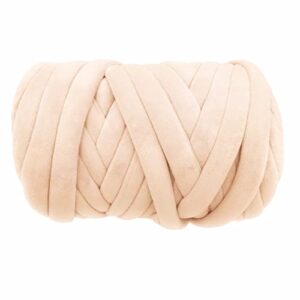 4 lbs super bulky chunky yarn, 1.2inch thick beige velvet washable softee hand knitting giant jumbo tubular yarn for arm knitting extreme diy blankets rugs pillow making 85 yards